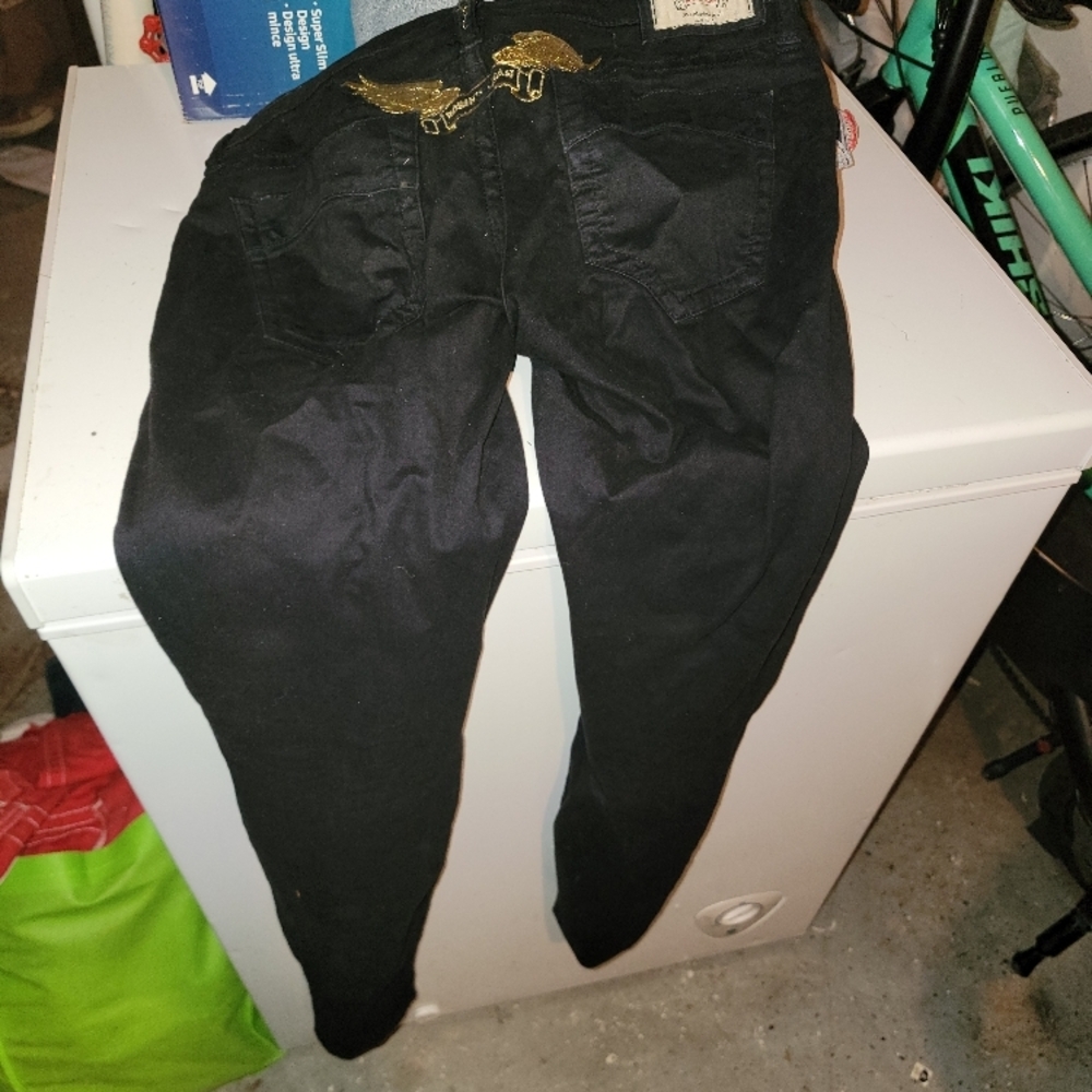 Robins Black Jeans with Gold Embroidery